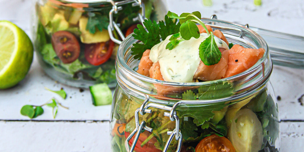 Salmon Salad Jars with Jalapeño Mayo Dressing